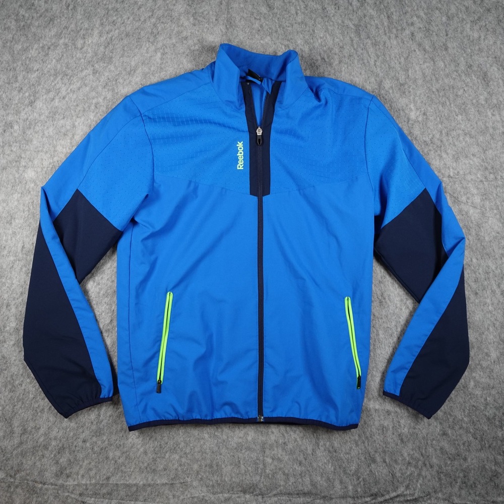 Reebok Jacket Mens Small Blue Full Zip Lightweight Athletic Training Windbreaker